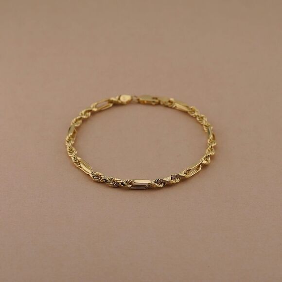 14k Real Gold Figaro Rope Bracelet | 8.5โ Length |โ4mm Thick | Elegant Gold | - Picture 4 of 7